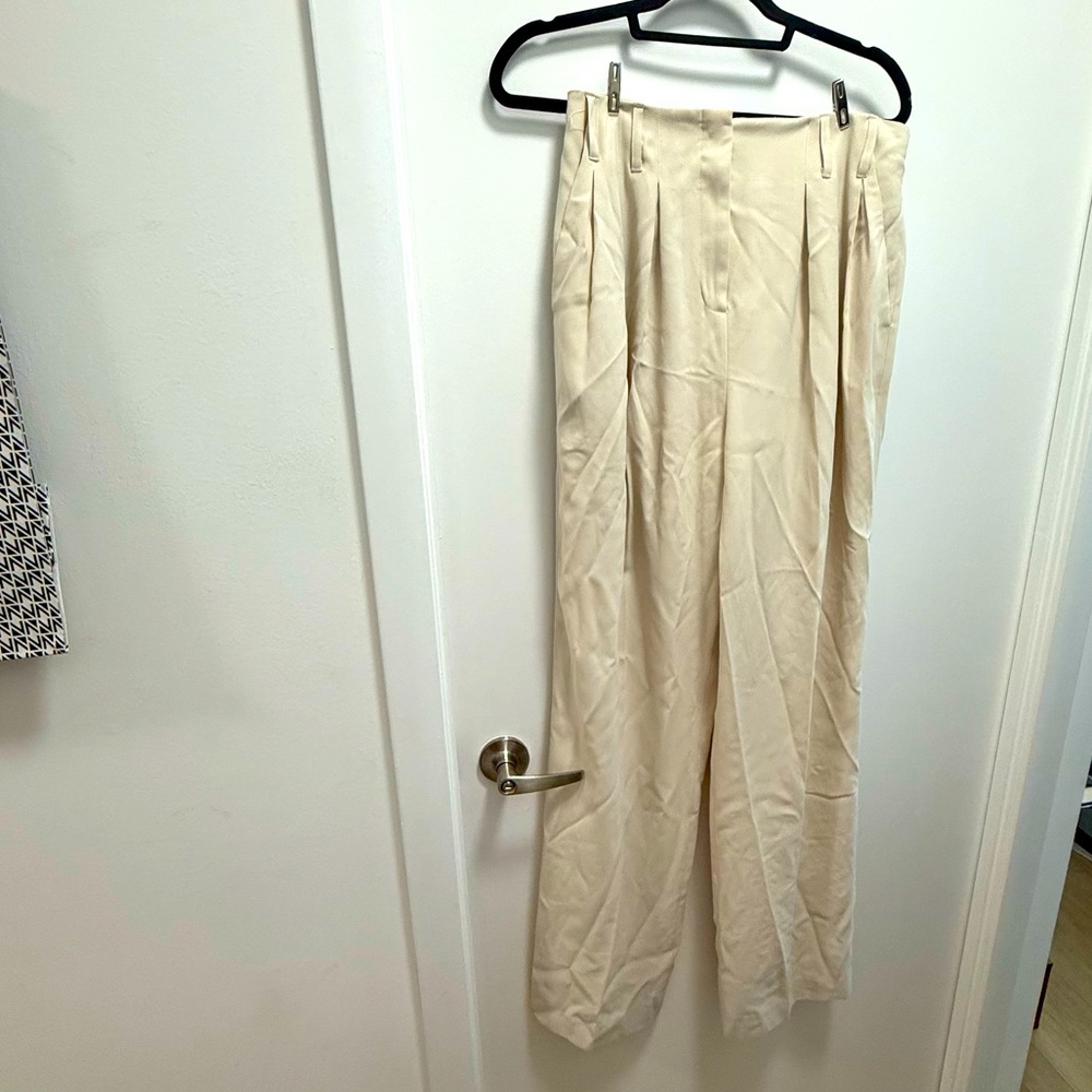 Reiss Cream High-Waisted Wide Leg Trousers